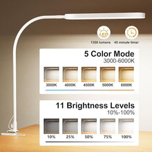 Load image into Gallery viewer, SKYLEO Led Desk Lamp - 33.5" Desk Light - Flexible Gooseneck - 5 Color Modes X 11 Brightness Levels - 1300LM - Timmer &amp; Memory Function - 12W Clip on Light - White
