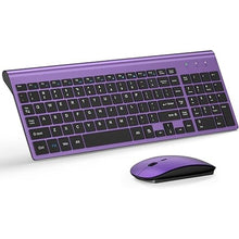 Load image into Gallery viewer, Wireless Keyboard and Mouse Ultra Slim Combo, TopMate 2.4G Silent Compact USB 2400DPI Mouse and Scissor Switch Keyboard Set with Cover, 2 AA and 2 AAA Batteries, for PC/Laptop/Windows/Mac-Purple Black
