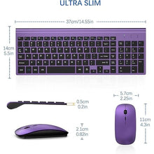 Load image into Gallery viewer, Wireless Keyboard and Mouse Ultra Slim Combo, TopMate 2.4G Silent Compact USB 2400DPI Mouse and Scissor Switch Keyboard Set with Cover, 2 AA and 2 AAA Batteries, for PC/Laptop/Windows/Mac-Purple Black
