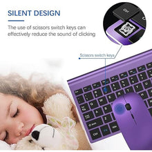 Load image into Gallery viewer, Wireless Keyboard and Mouse Ultra Slim Combo, TopMate 2.4G Silent Compact USB 2400DPI Mouse and Scissor Switch Keyboard Set with Cover, 2 AA and 2 AAA Batteries, for PC/Laptop/Windows/Mac-Purple Black
