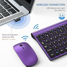 Load image into Gallery viewer, Wireless Keyboard and Mouse Ultra Slim Combo, TopMate 2.4G Silent Compact USB 2400DPI Mouse and Scissor Switch Keyboard Set with Cover, 2 AA and 2 AAA Batteries, for PC/Laptop/Windows/Mac-Purple Black
