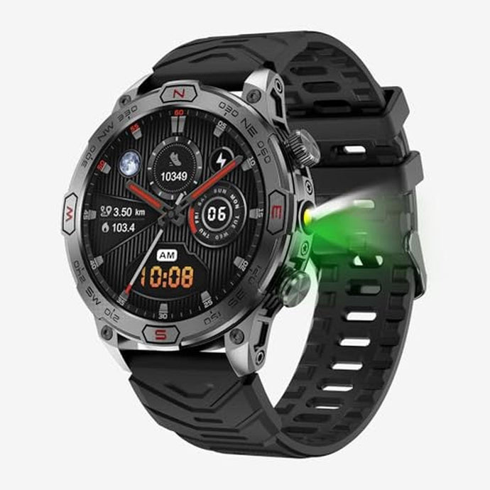 OHUGNA Military Smart Watch with LED Flashlight, Bluetooth Make/Answer Call, 1.43
