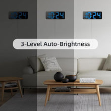 Load image into Gallery viewer, LED Digital Wall Clock with Large Display, Big Digits, Auto-Brightness, 12/24Hr Format, Modern Electric Small Silent Wall Clock for Living Room, Bedroom, Classroom, Farmhouse, Kitchen, Office - Blue
