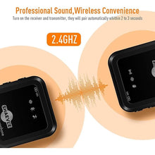 Load image into Gallery viewer, Wireless Lavalier Microphone with Real-Time/Audience Monitoring, Audio Ducking, Accompaniment, Reverb, Mute, Noise Cancellation - Mini Clip-on Lapel Bluetooth Mic for iPhone, iPad, Android Phone, PC
