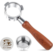 Load image into Gallery viewer, 54mm Bottomless Portafilter - 3-Ear Stainless Steel - For Breville Barista Express (BES870, 878, 875, 840, Duo-Temp Pro) - Solid Wood Handle
