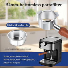 Load image into Gallery viewer, 54mm Bottomless Portafilter - 3-Ear Stainless Steel - For Breville Barista Express (BES870, 878, 875, 840, Duo-Temp Pro) - Solid Wood Handle
