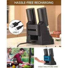 Load image into Gallery viewer, CIRCLE JOY Electric Salt and Pepper Grinder Set Automatic Salt and Pepper Grinder Set with Easy-to-Carry Charging Base and LED Light, Adjustable Coarseness, USB Rechargeable, Washable Container, Black
