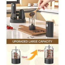Load image into Gallery viewer, CIRCLE JOY Electric Salt and Pepper Grinder Set Automatic Salt and Pepper Grinder Set with Easy-to-Carry Charging Base and LED Light, Adjustable Coarseness, USB Rechargeable, Washable Container, Black
