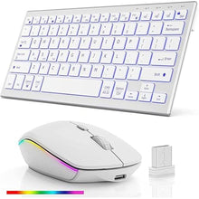 Load image into Gallery viewer, Wireless Bluetooth Keyboard and Mouse Combo - RGB Backlit,Multi-Device Rechargeable &amp; Light Up Letters,Quiet Keyboard Mouse for Mac, Windows, Laptop, PC (White)
