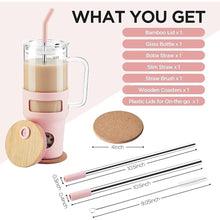 Load image into Gallery viewer, Glass Tumbler with Straw and Lid, 32oz Reusable Iced Coffee Tumbler with Handle Pink, Glass Water Bottles Fit in Cup Holder, Smoothie Cup with Lid, Clear Water Bottle with Straw
