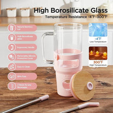 Load image into Gallery viewer, Glass Tumbler with Straw and Lid, 32oz Reusable Iced Coffee Tumbler with Handle Pink, Glass Water Bottles Fit in Cup Holder, Smoothie Cup with Lid, Clear Water Bottle with Straw
