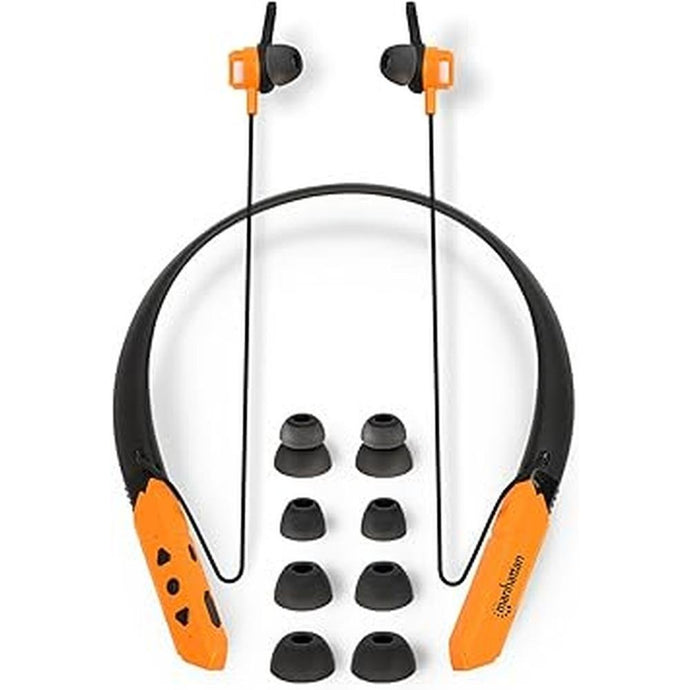 MANHATTAN Bluetooth Wireless Neckband Headphones — Work Earbud Earphones with 15H Playtime, Noise-Isolating, IPX4 Water Resistant, Built-in Mic – for Work, Music, Calls – 3 Yr Mfg Warranty -179829