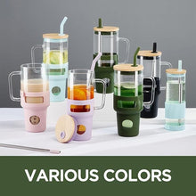 Load image into Gallery viewer, Glass Tumbler with Straw and Lid, 32oz Reusable Iced Coffee Tumbler with Handle Purple, Glass Water Bottles Fit in Cup Holder, Smoothie Cup with Lid, Clear Water Bottle with Straw
