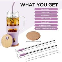 Load image into Gallery viewer, Glass Tumbler with Straw and Lid, 32oz Reusable Iced Coffee Tumbler with Handle Purple, Glass Water Bottles Fit in Cup Holder, Smoothie Cup with Lid, Clear Water Bottle with Straw
