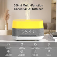 Load image into Gallery viewer, 300ml Essential Oil Diffuser with Bluetooth Speaker &amp; Alarm Clock - Aromatherapy Humidifier, 7 Color LED Night Light, Dimmable Display, Auto Shut-Off - Ideal for Bedroom, Home, Office &amp; Yoga
