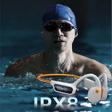 Load image into Gallery viewer, Swimming Headphones Bone Conduction Open Ear Headset MP3 Player Built-in 32G Memory IP68 Underwater Waterproof Stereo Bluetooth Earphone LED Screen for Driving Bicycling Running Skiing-X10 White
