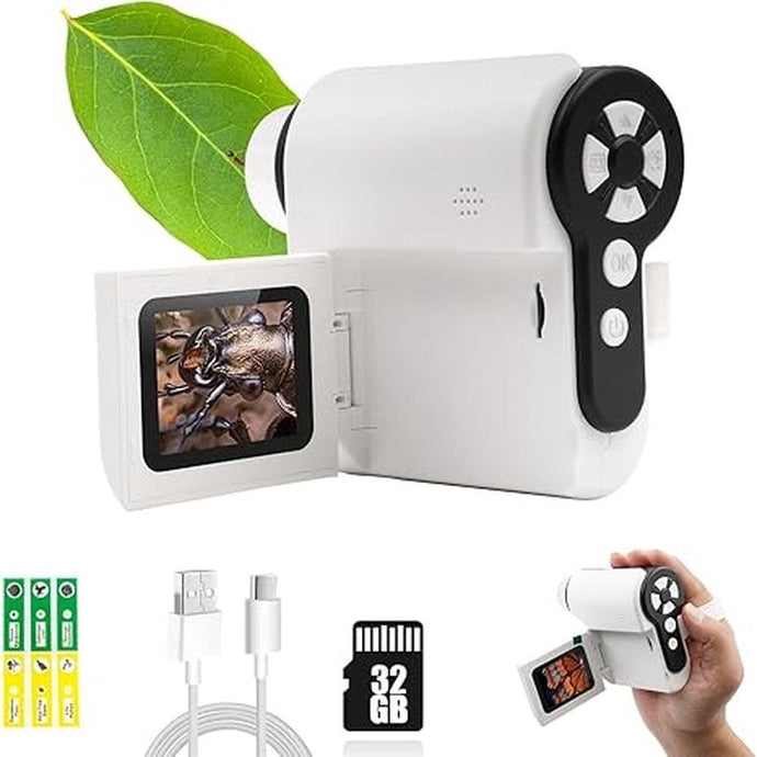 Digital Microscope with Screen, 1000X Magnification, 32GB Storage, Adjustable LED Lights, Lightweight & Portable, Compatible with Windows & Mac