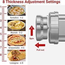 Load image into Gallery viewer, Pasta Roller Attachment for KitchenAid, Stainless Steel Pasta Roller Attachment for KitchenAid Stand Mixer, 8 Gears Adjustable Thickness.
