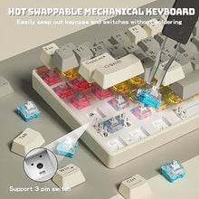 Load image into Gallery viewer, Creamy Mechanical Keyboard Wireless - 100 Keys Hot-Swappable Retro Design, Silent Linear Switches, 3-Mode (BT/2.4G/USB-C), RGB Backlit, 3000mAh, Ergonomic Wrist Rest for Win/Mac Gaming &amp; Typing
