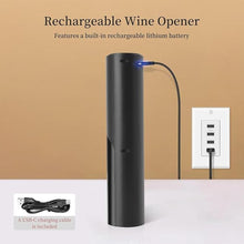 Load image into Gallery viewer, Electric Wine Opener Set, Rechargeable Wine Bottle Opener with Foil Cutter / 4 x Vacuum Stoppers/Premium Wine Aerator Pourer, Wine Corkscrew Remover, Automatic Wine Opener Gifts(Black)
