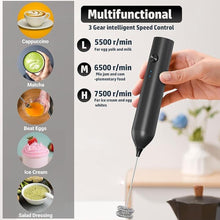 Load image into Gallery viewer, Handheld Milk Frother, Type C Rechargeable Electric Blender Coffee Frother, 3 Mixing Speeds Mini Milk Frother Beverage Blender with 2 Whiskers for Coffee Matcha Smoothie Latte Cappuccino
