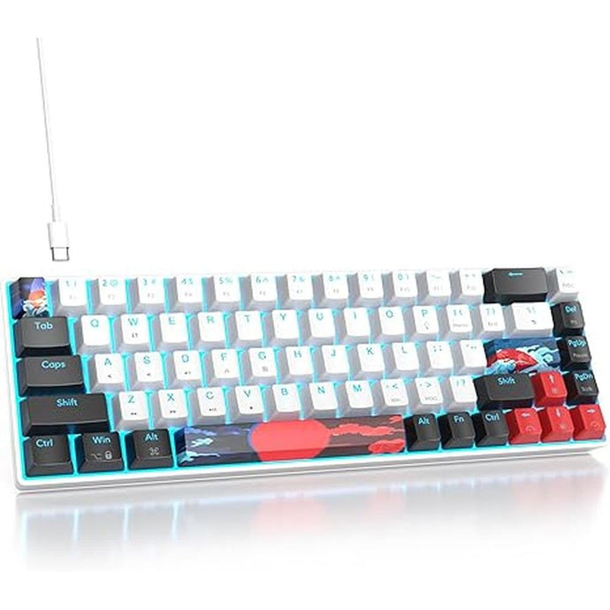 surmen 65% Mechanical Gaming Keyboard with Linear Red Switch, Wired Mini Compact Keyboard 60 Percent Backlit for Laptop Desktop PC Gamers?68 White-Ice Blue?