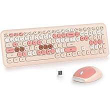 Load image into Gallery viewer, Brown Wireless Keyboard and Mouse Combo Set, 2.4GHz Retro Typewriter Aesthetic Keyboard, Full Size Cute Keyboard with Number Pad, Home and Office Silent Keyboards (Milky Tea)
