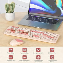 Load image into Gallery viewer, Brown Wireless Keyboard and Mouse Combo Set, 2.4GHz Retro Typewriter Aesthetic Keyboard, Full Size Cute Keyboard with Number Pad, Home and Office Silent Keyboards (Milky Tea)
