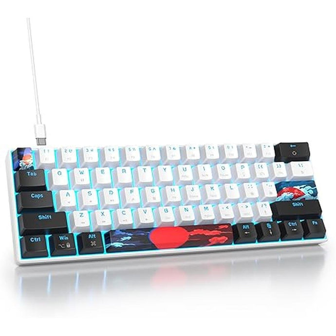 surmen 60% Mechanical Gaming Keyboard with Linear Red Switch, Wired Mini Compact Keyboard 60 Percent Backlit for Laptop Desktop PC Gamers ?61 White-Ice Blue?