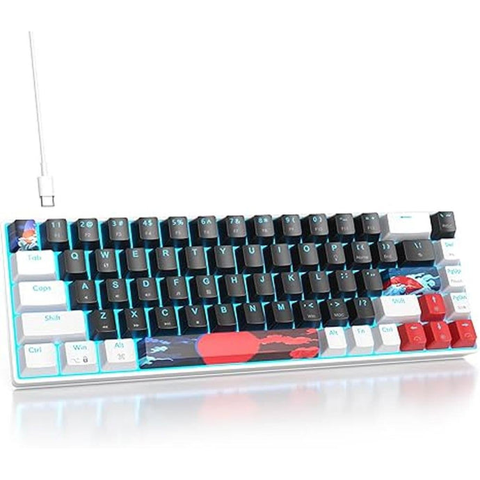 surmen 65% Mechanical Gaming Keyboard with Linear Red Switch, Wired Mini Compact Keyboard 60 Percent Backlit for Laptop Desktop PC Gamers?68 Black-Ice Blue?