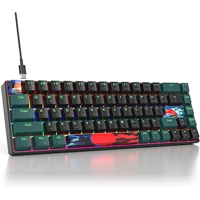 surmen 65% Mechanical Gaming Keyboard with Linear Red Switch, Wired Mini Compact Keyboard 60 Percent Backlit for Laptop Desktop PC Gamers?68 Sound Wave B-Rainbow?