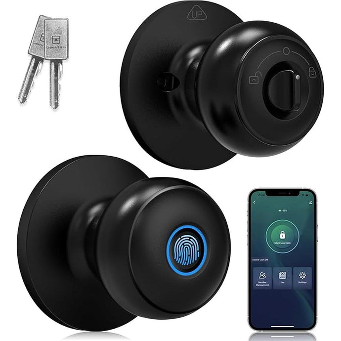 GeekTale Fingerprint Door Lock, Smart Lock Door Knob with App, Biometric Door Lock, Thumbprint Door Knob, Smart Fingerprint Door Knob for Bedroom, Office, Apartment