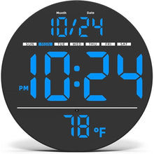 Load image into Gallery viewer, Digital Wall Clock with Large LED Display, Auto-Brightness, Temperature, Low-Reflectivity, Small Silent Non-Ticking Modern Electric Wall Clock for Bedroom, Living Room, Office, Classroom, Farmhouse
