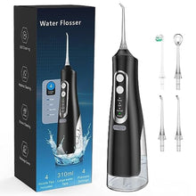 Load image into Gallery viewer, Water Flosser for Teeth Cleaning 4 Modes Rechargeable Oral Irrigator 4 Tips Powerful Battery Life Water Dental Picks IPX7 Waterproof 310ML Water Tank (Black)
