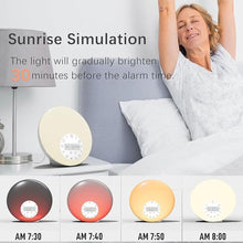 Load image into Gallery viewer, ANTDALIS Sunrise Alarm Clocks White Noise Sound Machine with 26 Soothing Sounds, 7 Night Lights, Wake Up Light Alarm Clock for Bedrooms, Heavy Sleepers, Baby, Kids, Dual Alarms, Sleep Timer, Snooze
