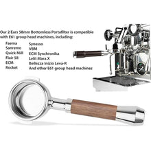 Load image into Gallery viewer, LILQ 58mm Bottomless Naked 2 Ears Portafilter Compatible with E61 Grouphead Machines– Includes 18–20g Basket (Maple Fusion, 58mm For E61)
