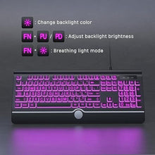 Load image into Gallery viewer, Large Print Backlit Computer Keyboard, USB Full Size Wired Keyboards with 7-Colors Backlight, Wrist Rest, Light Up Keyboard for Windows, PC, Laptop - Easy to See, Easy to Setup
