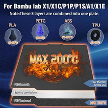 Load image into Gallery viewer, JUUPINE Double Sided PEI Build Plate, Black Smooth PEI+Black Textured PEI 257x257mm for Bambu Lab P1P/P1S /X1/X1C/X1E/A1 3D Printer, 3D Printer Spring Steel Removable Platform.
