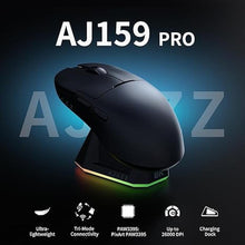 Load image into Gallery viewer, DAIDAI AJ159PRO 8Khz Bluetooth/2.4G/Wired 56G Lightweight Gaming Mouse with Magnetic Charging Dock, PAW3395 Sensor 26KDPI, Huanuo 100 Million Click, 100% ETFE Foot Pad &amp; 8Khz Receiver
