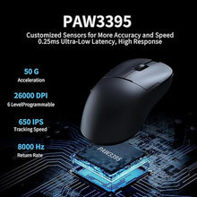 Load image into Gallery viewer, DAIDAI AJ159PRO 8Khz Bluetooth/2.4G/Wired 56G Lightweight Gaming Mouse with Magnetic Charging Dock, PAW3395 Sensor 26KDPI, Huanuo 100 Million Click, 100% ETFE Foot Pad &amp; 8Khz Receiver
