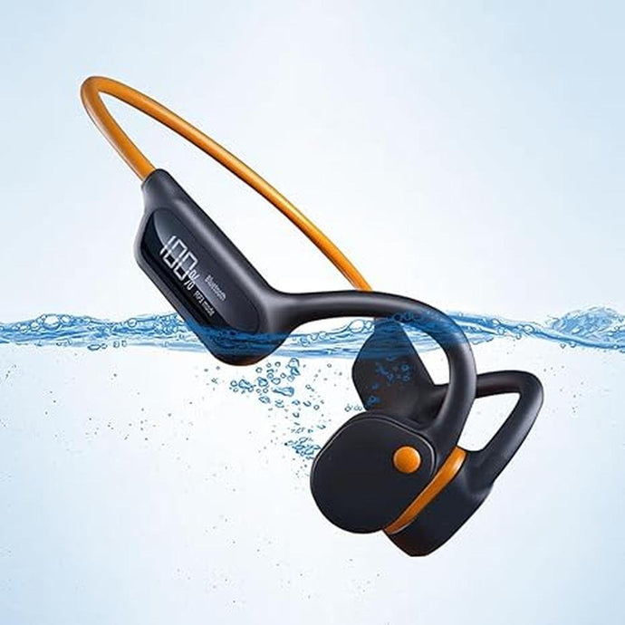 Bone Conduction Headphones Swimming Headphones Bone Conduction Wireless Earbuds Waterproof Headphone for Swimming Music Player Built-in 32G Memory Open Ear Sports Earphone Orange