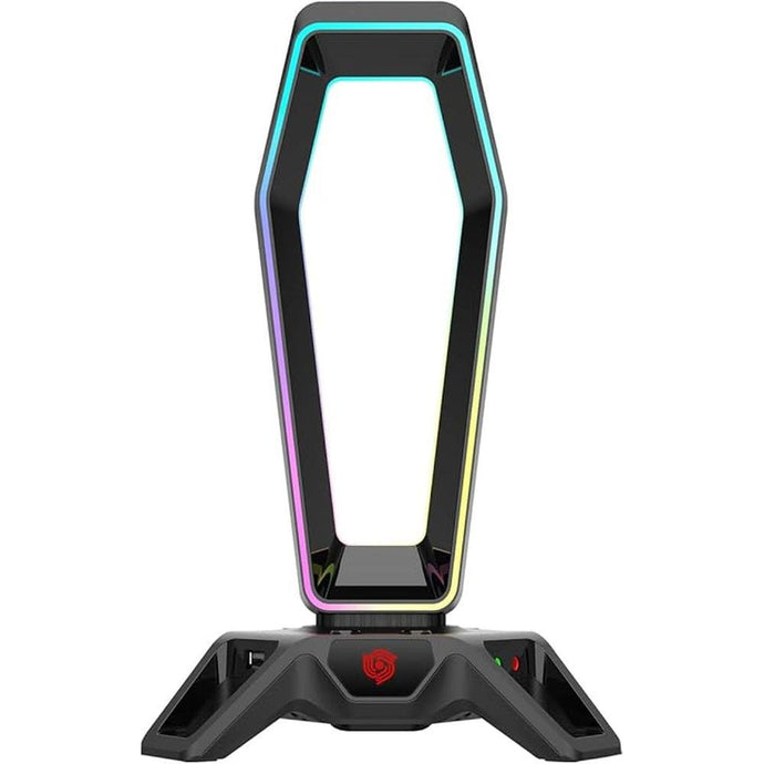Headset Stand Headphone Holder for Desk Xbox PS5 PC Gaming Accessories, RGB Lighting USB Hub Virtual 7.1 Sound Card 3 Pre-Programmed EQ Modes,Black