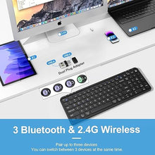 Load image into Gallery viewer, Compact Wireless Bluetooth Keyboard – 99 Keys, Ultra-Slim Design, 4-Device Connectivity (2.4G + Bluetooth 5.0), Quiet Typing for PC/Mac/iOS/Android, 13 Multimedia Keys, Rechargeable, Black
