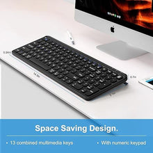 Load image into Gallery viewer, Compact Wireless Bluetooth Keyboard – 99 Keys, Ultra-Slim Design, 4-Device Connectivity (2.4G + Bluetooth 5.0), Quiet Typing for PC/Mac/iOS/Android, 13 Multimedia Keys, Rechargeable, Black
