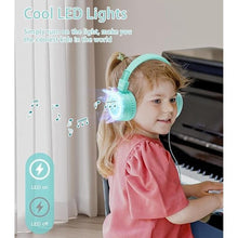 Load image into Gallery viewer, Kids Headphones with LED Lights for School, Upgrade USB Type C Kid Headphone with Microphone, Volume Limiter 85/94dB, Wired On Ear Headphones for Boys/Girls/Tablet/Travel -Green

