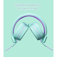 Load image into Gallery viewer, Kids Headphones with LED Lights for School, Upgrade USB Type C Kid Headphone with Microphone, Volume Limiter 85/94dB, Wired On Ear Headphones for Boys/Girls/Tablet/Travel -Green

