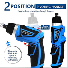 Load image into Gallery viewer, Cordless Screwdriver, 8V Max 10Nm Electric Power Screwdriver with 47 Accessories, 6+1 Torque, Pivoting Handle, 2000mah Rechargeable Screw Gun &amp; Bit Set with LED Light, Flexible Shaft
