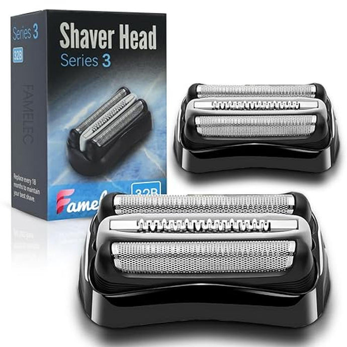 FAMELEC 2 Pcs 32B 21B Head Shaver for Braun Series 3 Replacement Head, Foil & Cutter for Braun S3 Replacement Head 310s 3010s 3040s 3050cc 3090CC, Compatible with Braun S3 Electric Shaver for Men