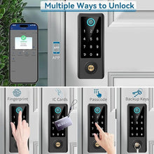 Load image into Gallery viewer, BEBASIA Smart Fingerprint Door Lock with Handle Set, Full App Control, Electronic Digital Touchscreen Keypad, Deadbolt Smart Locks for Front Door, Auto Lock, Black
