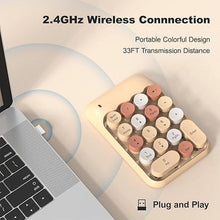 Load image into Gallery viewer, Wireless Number Pads, Cute Colorful Numeric Keypad Numpad Portable 2.4 GHz Financial Accounting Number Keyboard Extensions, 18 Key Number Numpad for Laptop Desktop, PC (Cream)
